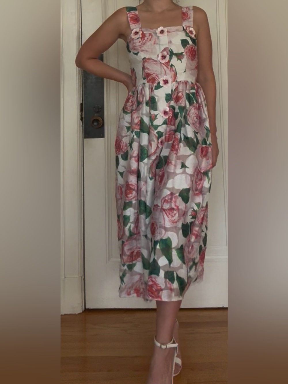 Floral Print Dress with Pink and Green Accents